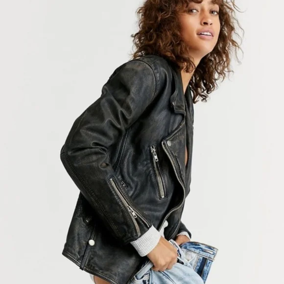 NWOT FREE PEOPLE JEALOUSY LEATHER MOTO JACKET Sz Large - Picture 5 of 16